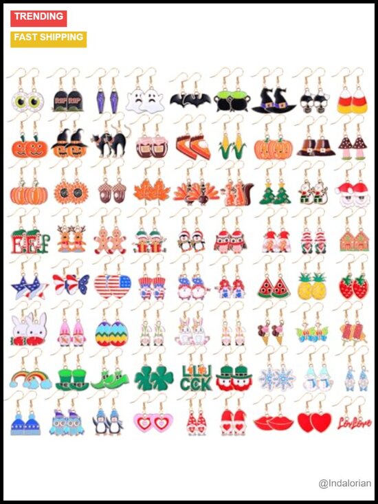Jewelry - 72 Pairs Holiday Drop & Dangle Earrings Set Alloy